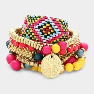 Multicolored Beaded 7 PC Stretch Layered Bracelets